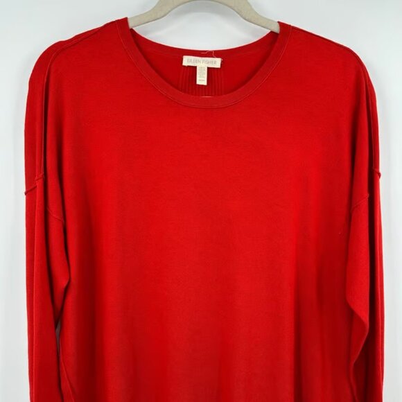 Eileen Fisher Red Knit Long Sleeve Tunic Sweater Top M M - Picture 3 of 5